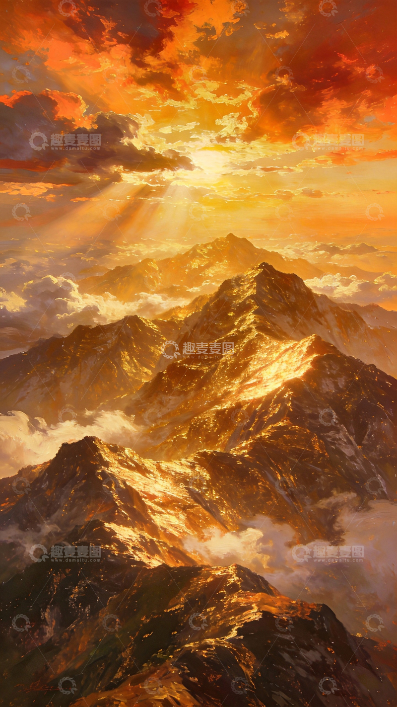 源文件下载【趣麦麦图】油画质感日照金山3