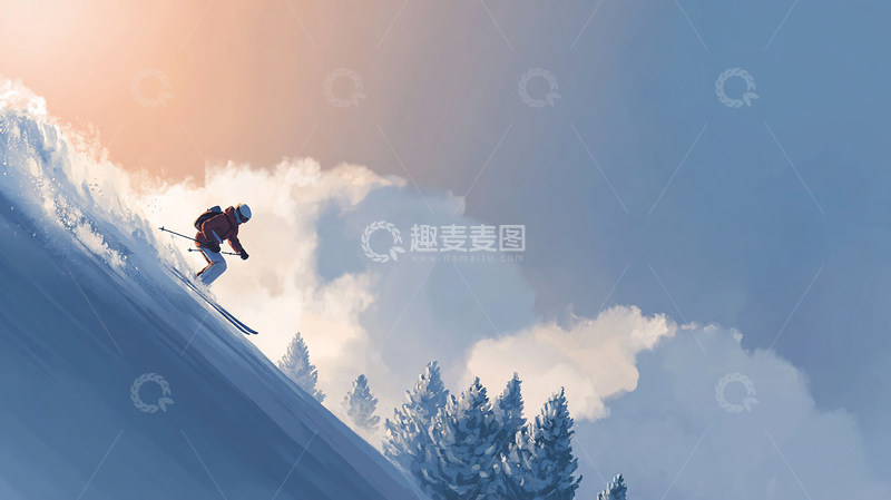 高清大图下载【趣麦麦图】雪山滑雪者的极速挑战