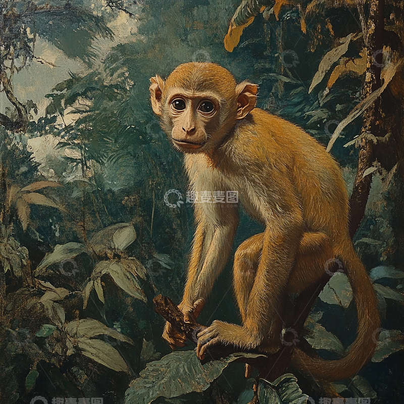 高清大图下载【趣麦麦图】森林深处的灵猴奇遇