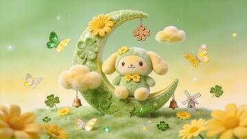 卡通兔月亮梦幻童趣绿色插画素材