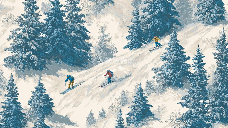 高清大图下载【趣麦麦图】雪山滑雪探险奇景