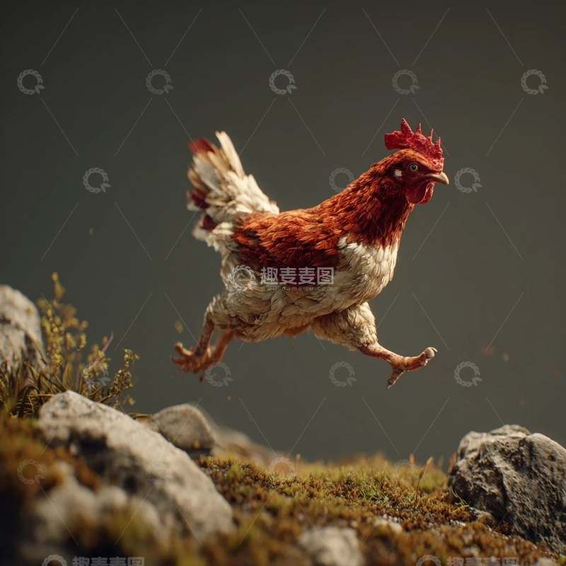 高清大图下载【趣麦麦图】飞跃荒野的勇者鸡