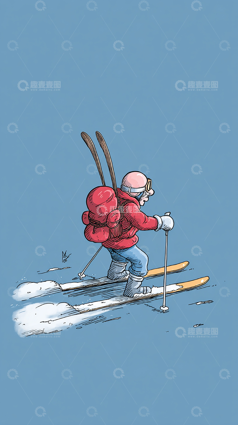 高清大图下载【趣麦麦图】冰雪中的滑雪老人