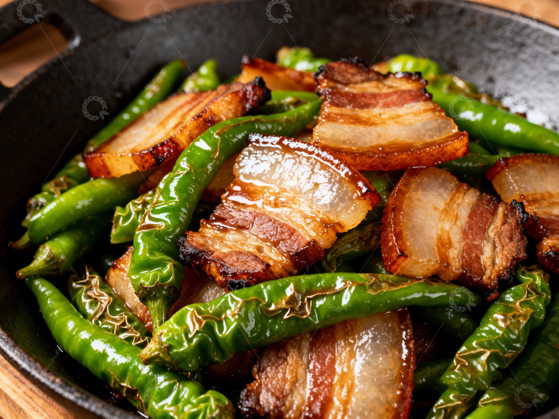 高清大图下载【趣麦麦图】铁锅青椒炒腊肉