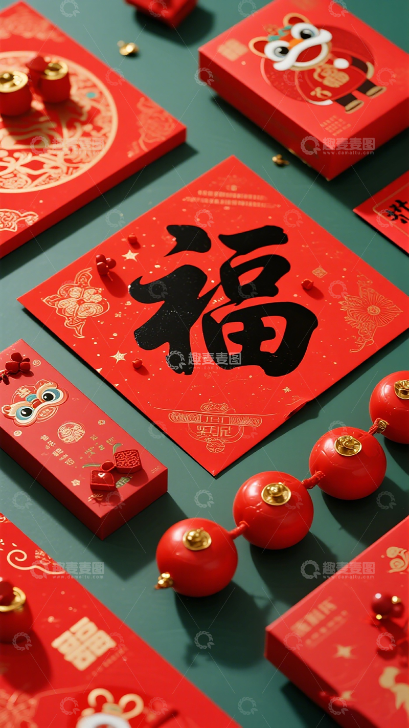 高清大图下载【趣麦麦图】春节喜庆红包礼盒装饰设计素材