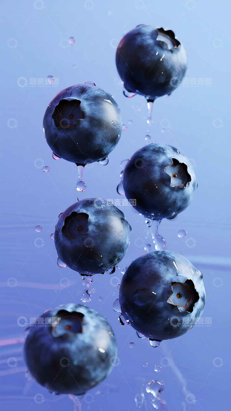 高清大图下载【趣麦麦图】蓝莓水滴悬浮摄影