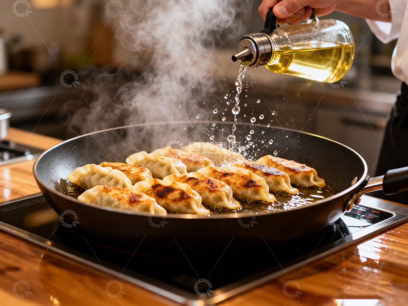 高清大图下载【趣麦麦图】美食烹饪煎饺厨房场景摄影照片
