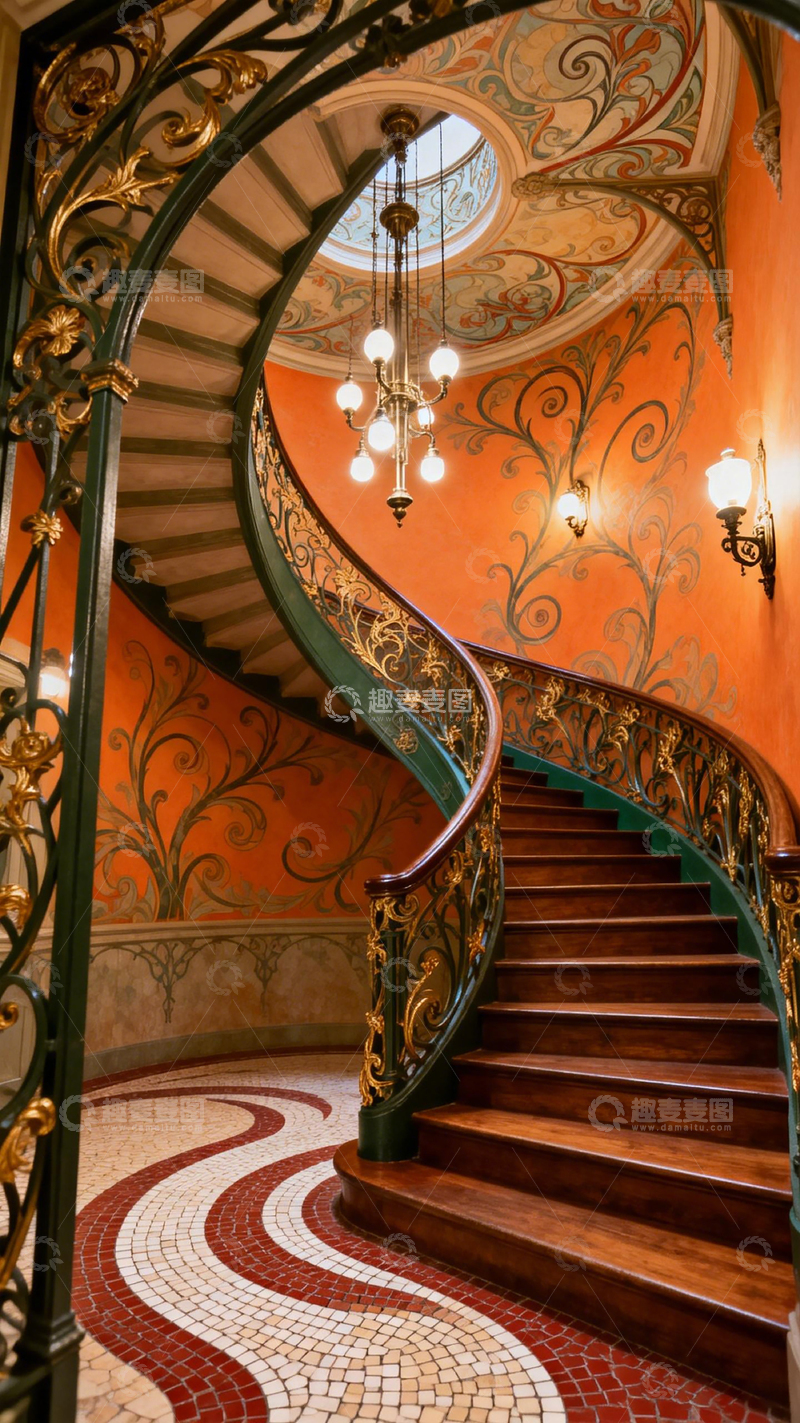 高清大图下载【趣麦麦图】华丽旋转楼梯室内设计装饰