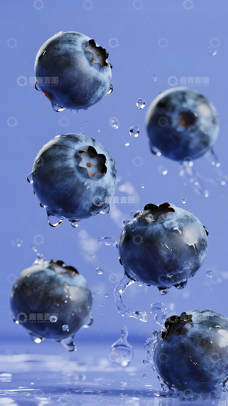 高清大图下载【趣麦麦图】蓝莓水滴悬浮摄影