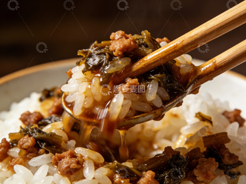 高清大图下载【趣麦麦图】筷夹梅干菜拌饭美食摄影