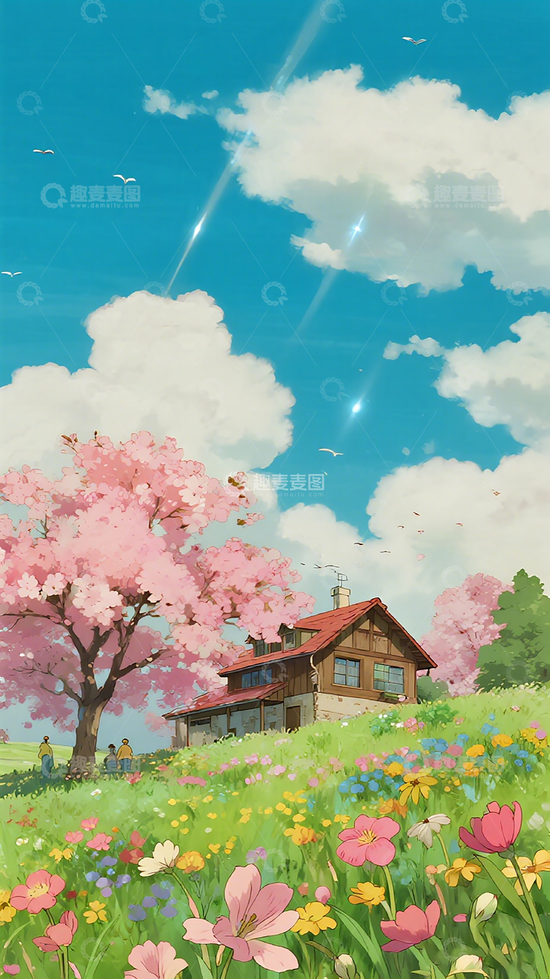 高清大图下载【趣麦麦图】春日田园风光插画