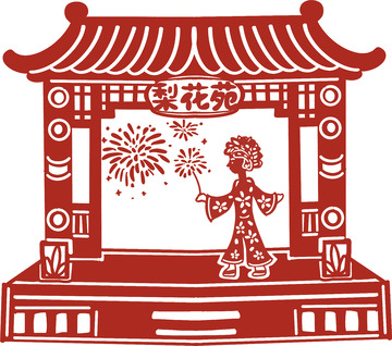 剪纸风戏曲人物烟花表演