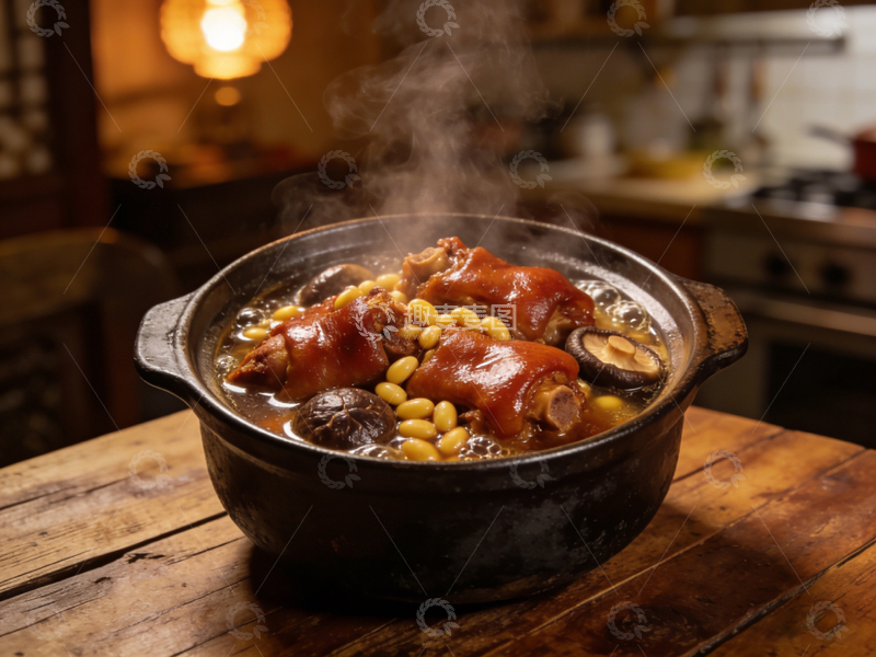 高清大图下载【趣麦麦图】炖猪蹄香菇黄豆煲