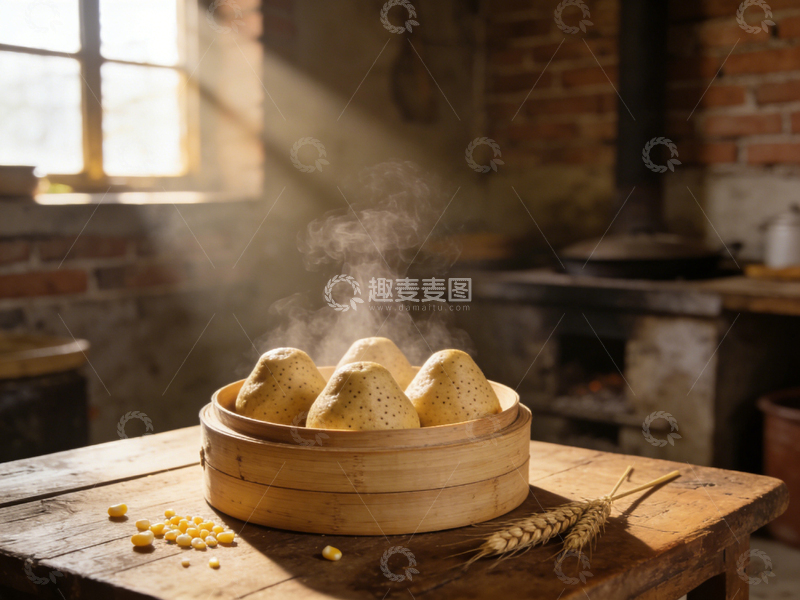 高清大图下载【趣麦麦图】农家厨房蒸馒头
