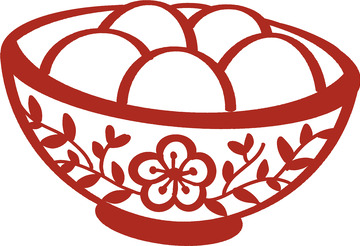 剪纸风汤圆碗图案设计元素