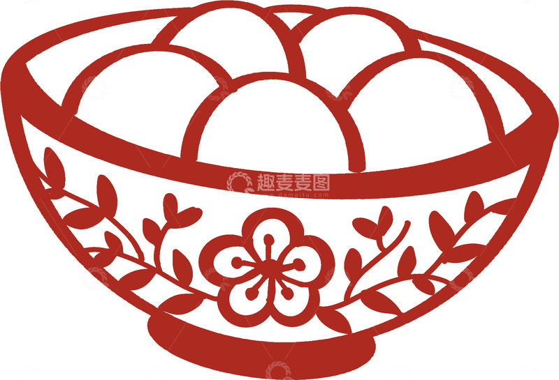 高清大图下载【趣麦麦图】-剪纸风汤圆碗图案设计元素