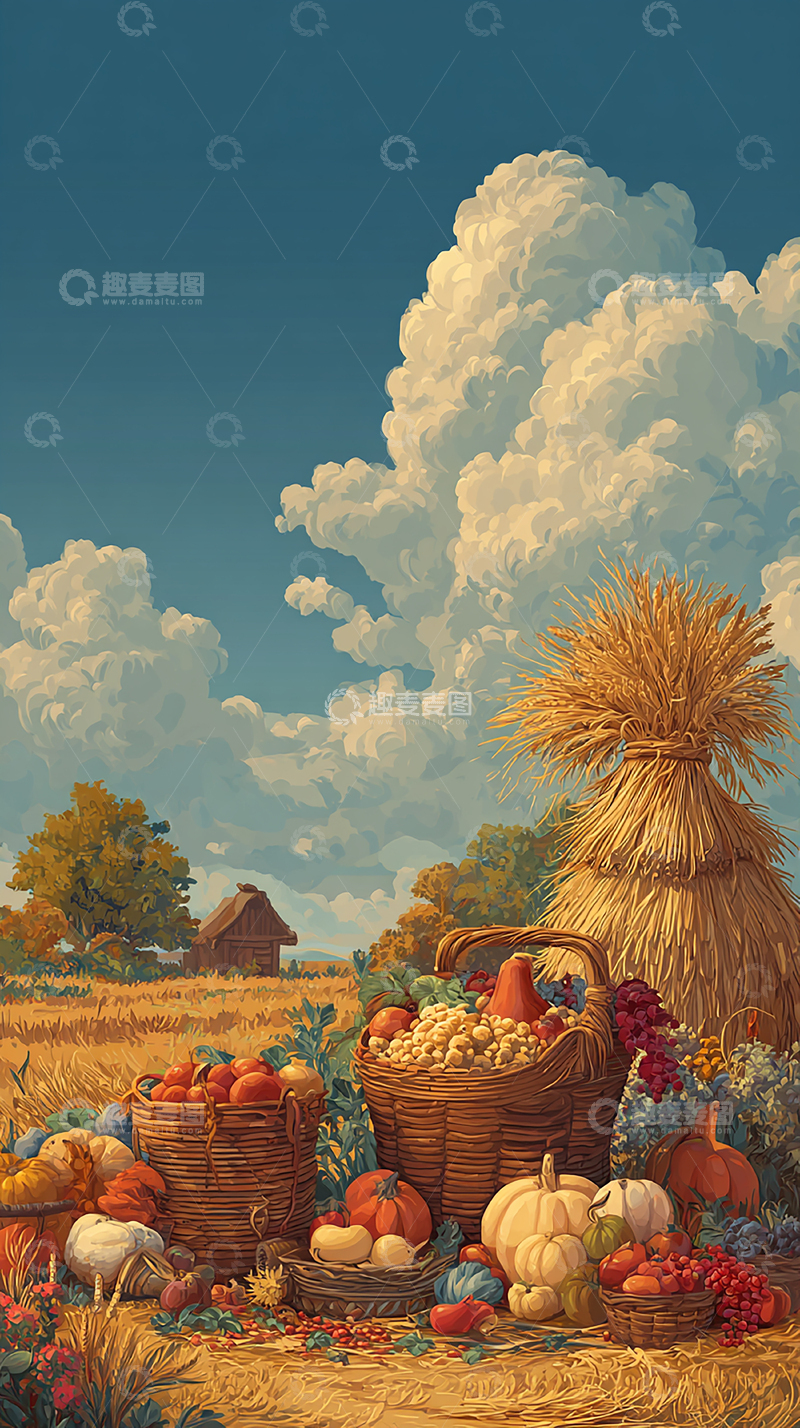 高清大图下载【趣麦麦图】秋天的田园丰收画面