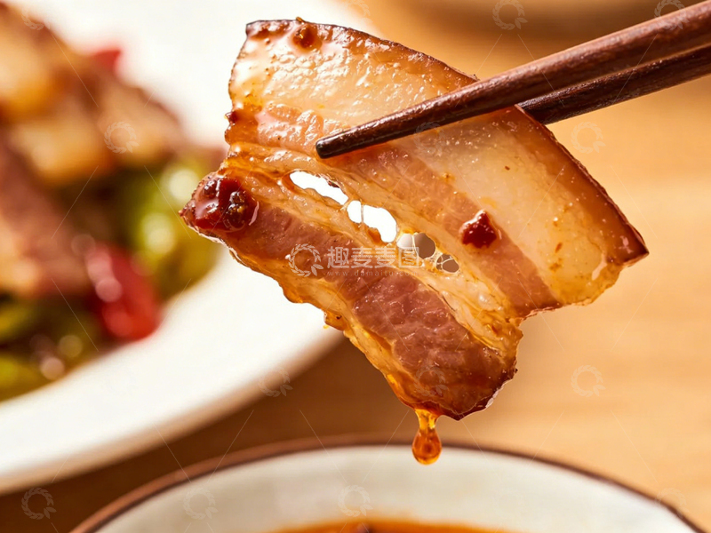 高清大图下载【趣麦麦图】筷子夹红烧肉美食摄影