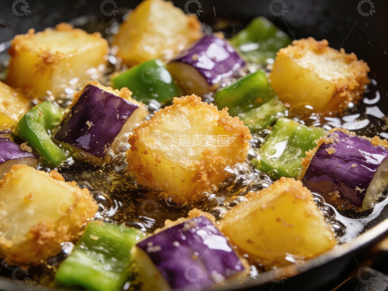 高清大图下载【趣麦麦图】油炸蔬菜块特写