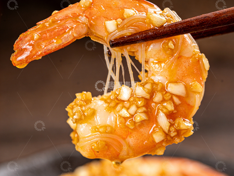 高清大图下载【趣麦麦图】筷子夹蒜蓉虾美食摄影