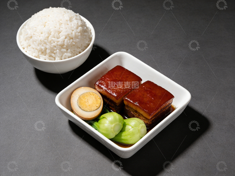 高清大图下载【趣麦麦图】中式简餐红烧肉配米饭
