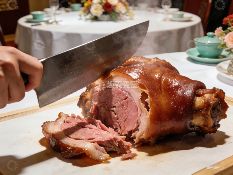 高清大图下载【趣麦麦图】刀切烤肉美食烹饪场景摄影图