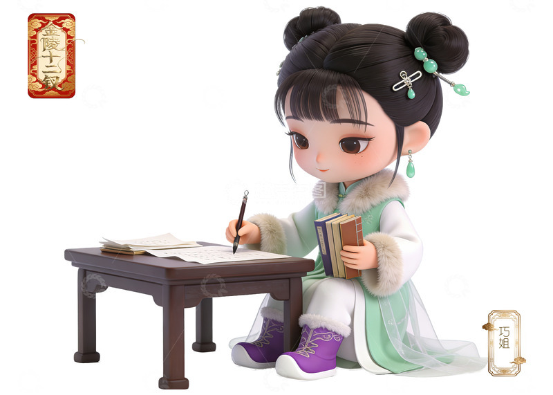 高清大图下载【趣麦麦图】Q版红楼梦十二钗-巧姐（免扣）