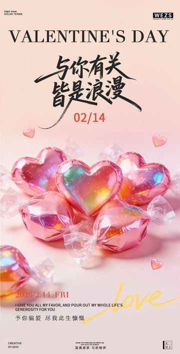 浪漫情人节糖果爱心海报设计