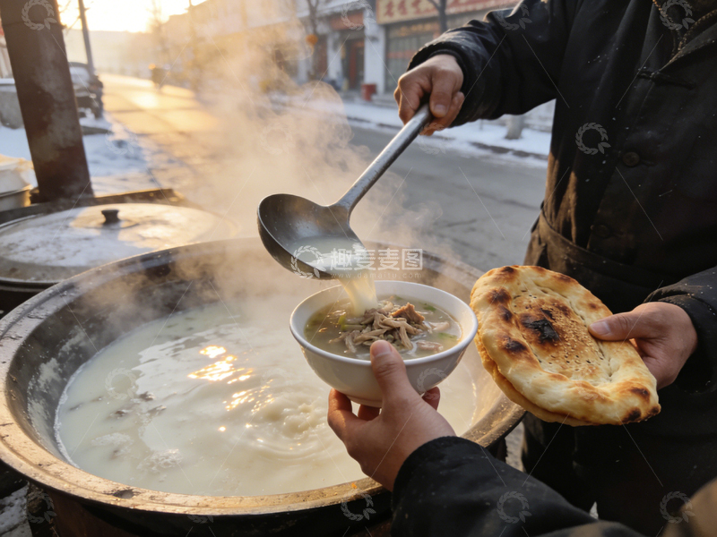 高清大图下载【趣麦麦图】街头热汤面冬日温暖场景