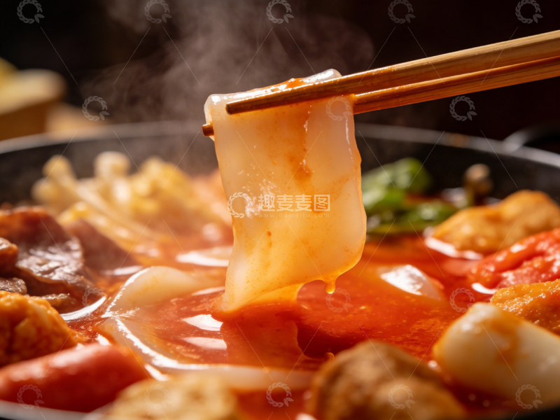 高清大图下载【趣麦麦图】筷子夹起辣味火锅