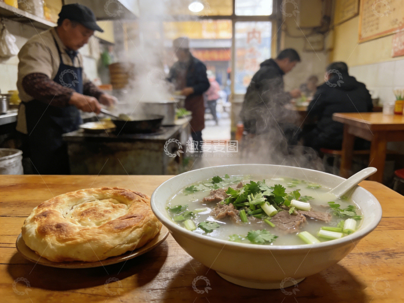 高清大图下载【趣麦麦图】中餐馆热气羊肉汤面美食摄影