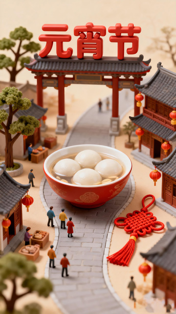 微缩模型元宵节汤圆场景