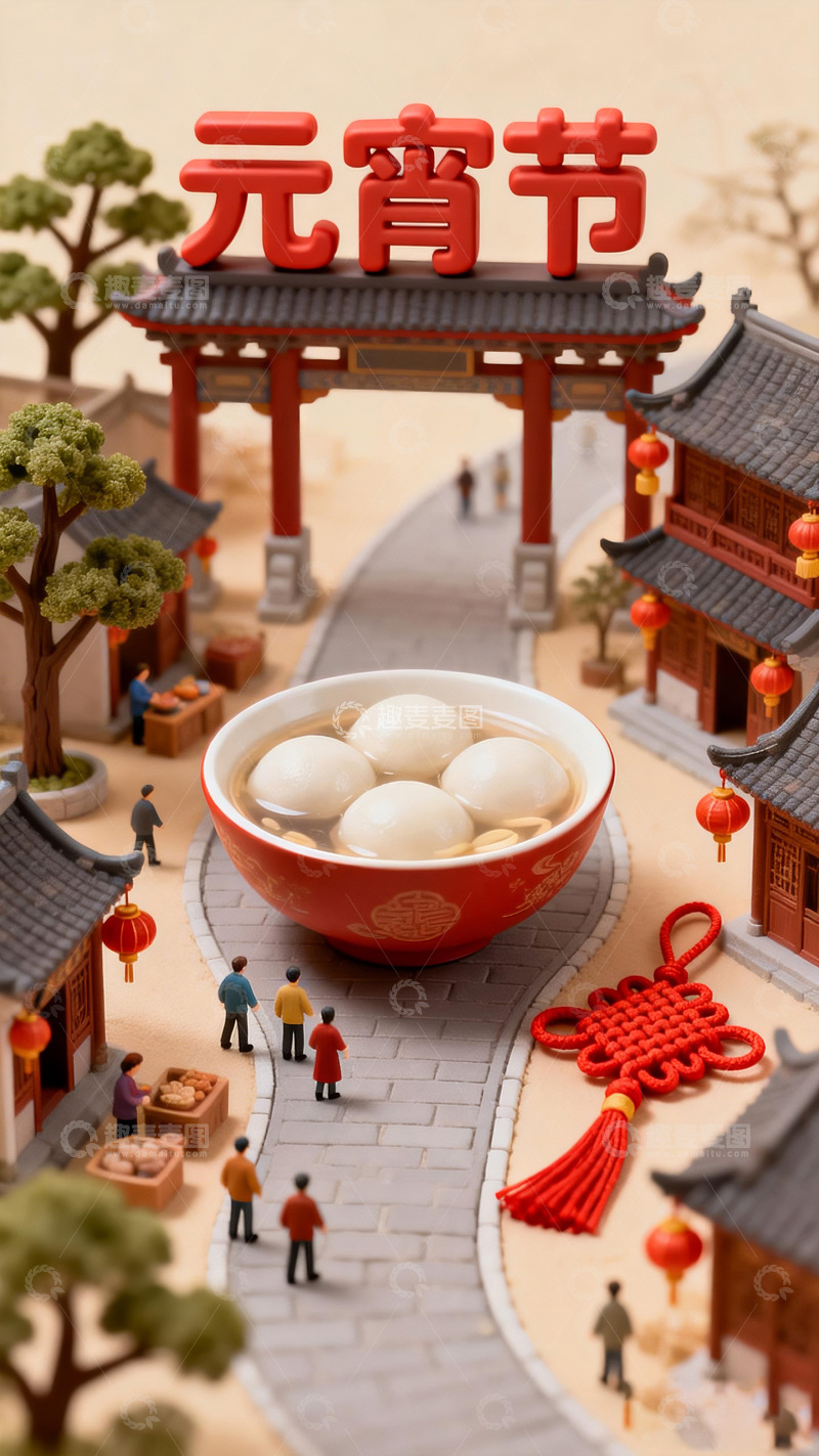 高清大图下载【趣麦麦图】微缩模型元宵节汤圆场景