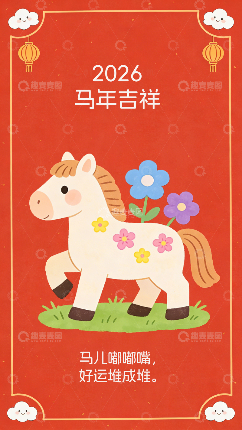 源文件下载【趣麦麦图】卡通马年吉祥祝福海报