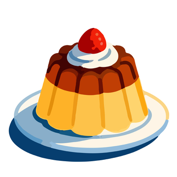 卡通风格奶油布丁甜点插画素材