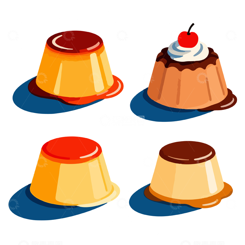 源文件下载【趣麦麦图】卡通风格布丁甜点插画设计素材