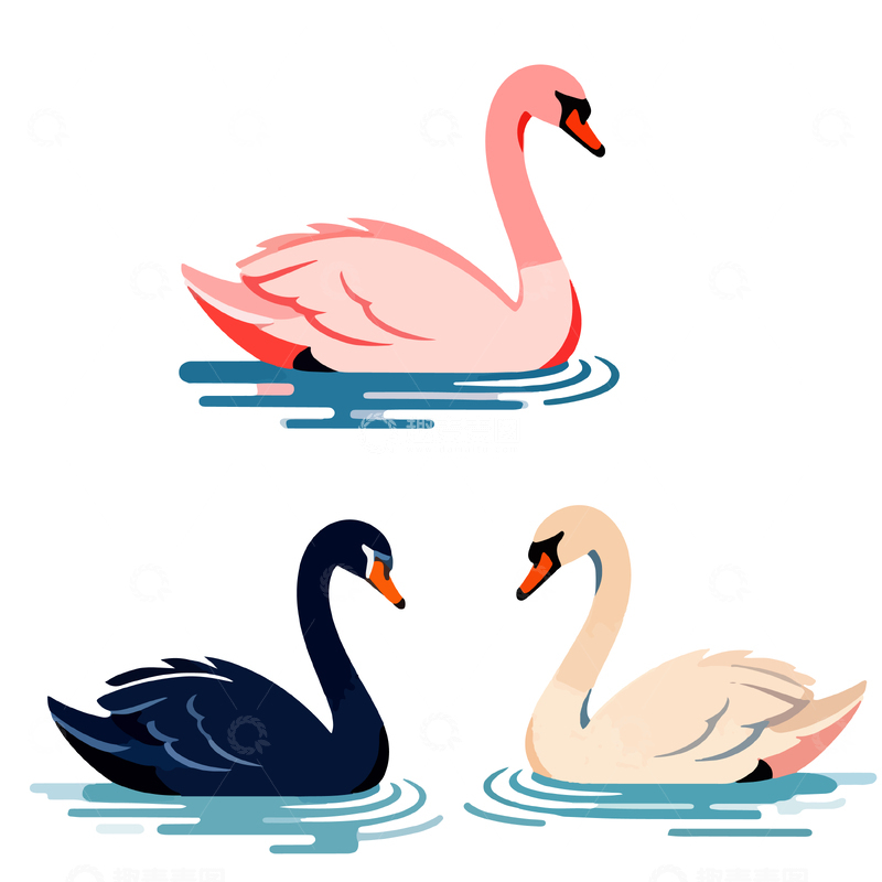 源文件下载【趣麦麦图】卡通天鹅游泳矢量图