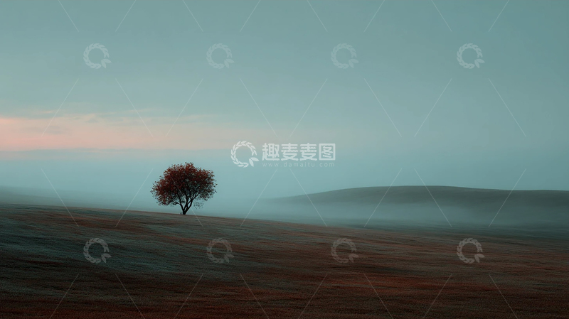 高清大图下载【趣麦麦图】孤树傲立在迷雾之中