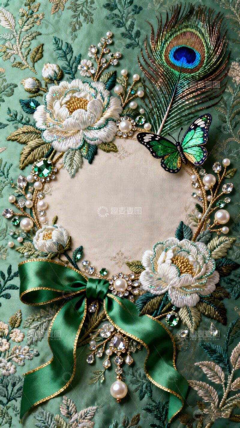 高清大图下载【趣麦麦图】精美刺绣花卉装饰图案