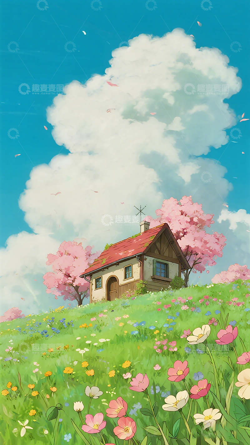 高清大图下载【趣麦麦图】春意盎然田园风光插画