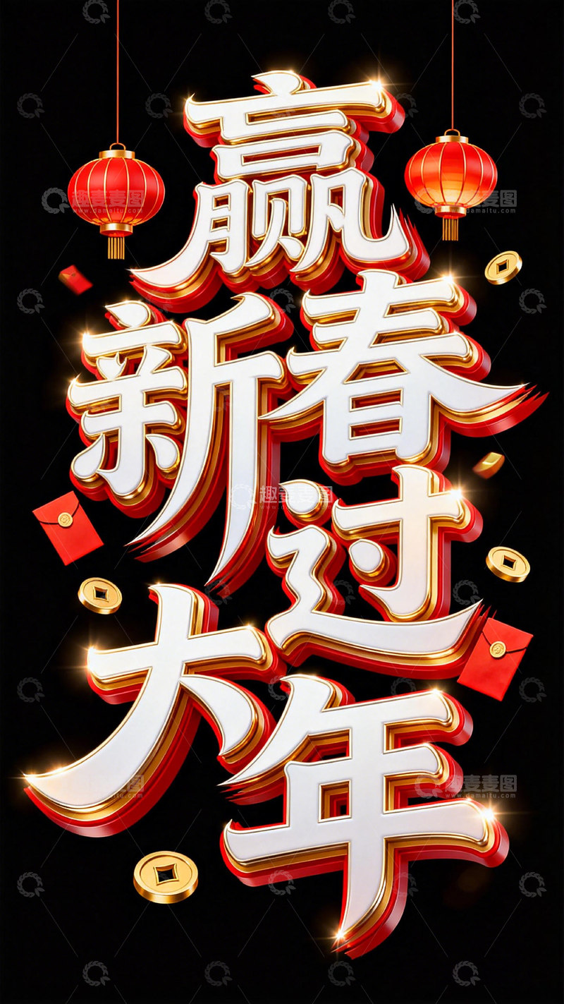 高清大图下载【趣麦麦图】赢新春过大年喜庆海报设计