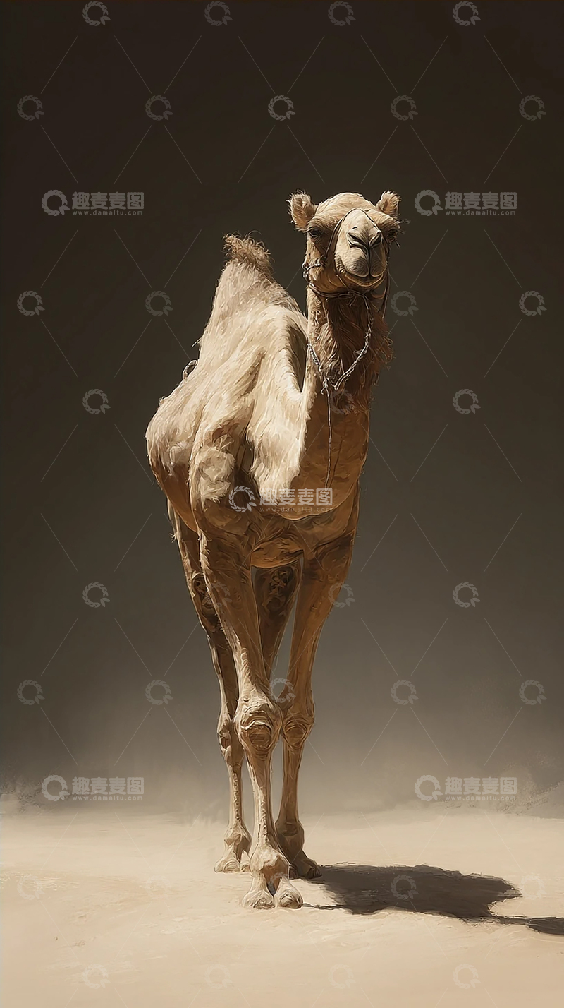 高清大图下载【趣麦麦图】沙漠中的孤独旅者骆驼
