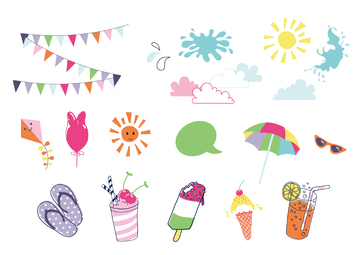 夏日海滩度假插画素材元素