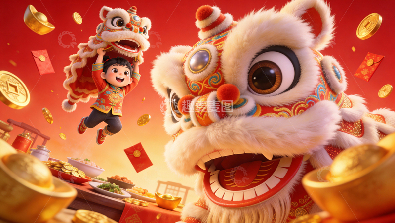 源文件下载【趣麦麦图】3d卡通风格大透视构图新年场景4