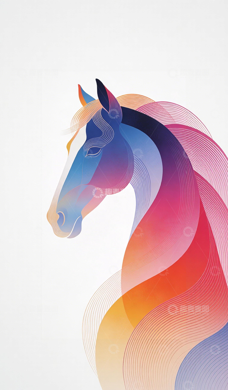 高清大图下载【趣麦麦图】抽象马头艺术插画