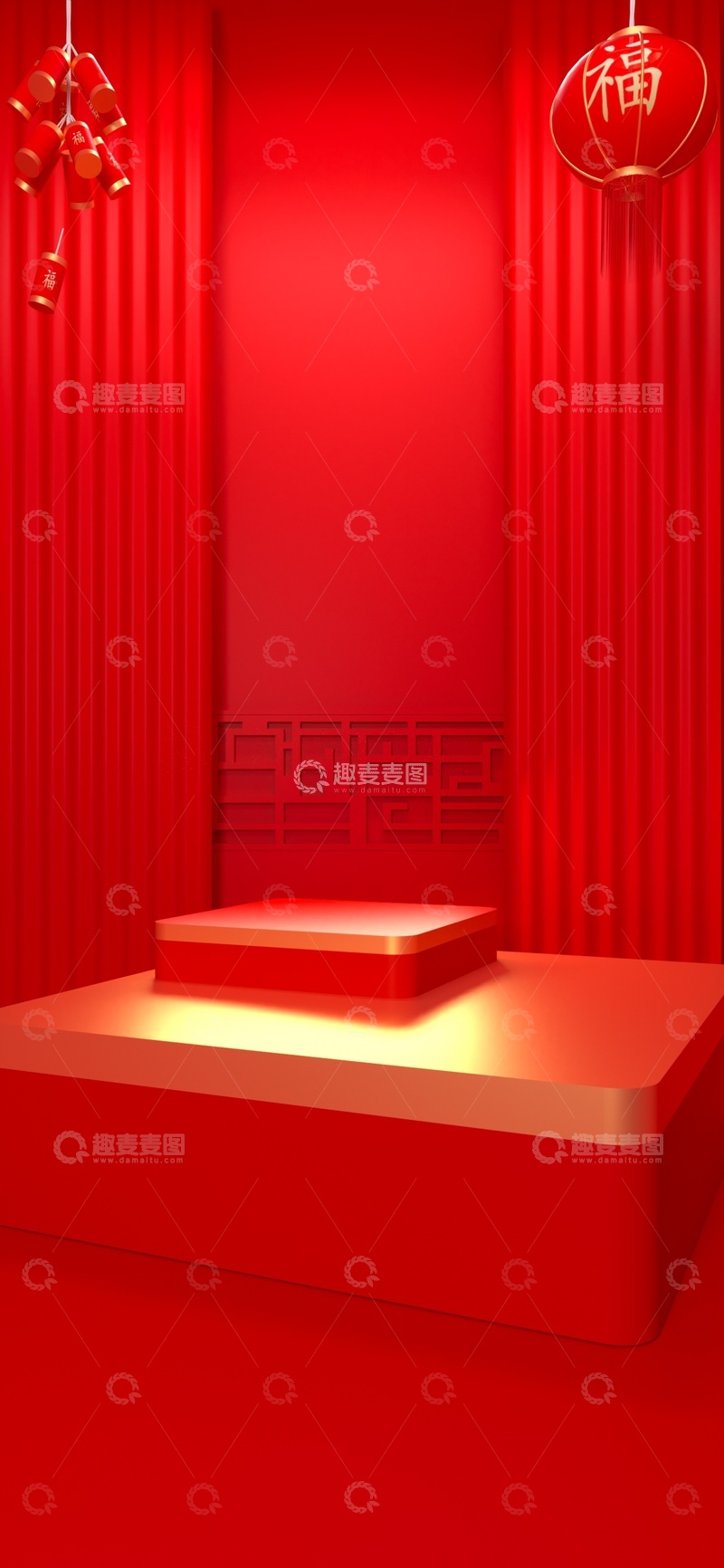源文件下载【趣麦麦图】红色喜庆新年舞台背景设计
