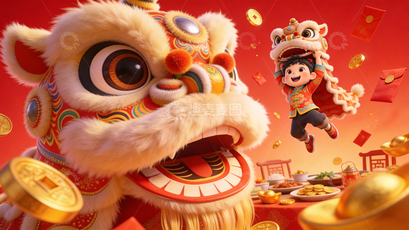 源文件下载【趣麦麦图】3d卡通风格大透视构图新年场景2