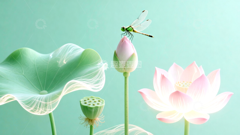 高清大图下载【趣麦麦图】-蜻蜓立上荷花头
