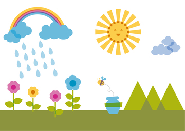 卡通风春天景象矢量图