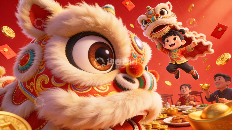 源文件下载【趣麦麦图】3d卡通风格大透视构图新年场景1